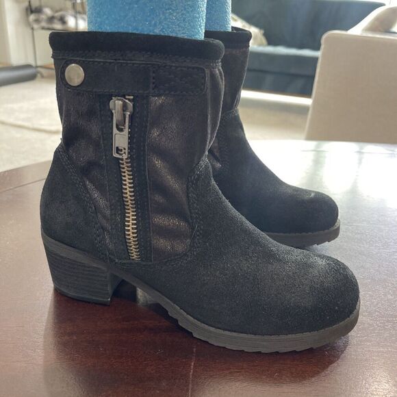 Naturalizer Suede Leather Boots 7.5 Black Faux Fur Lining Round Toe Double Zip - Picture 1 of 11